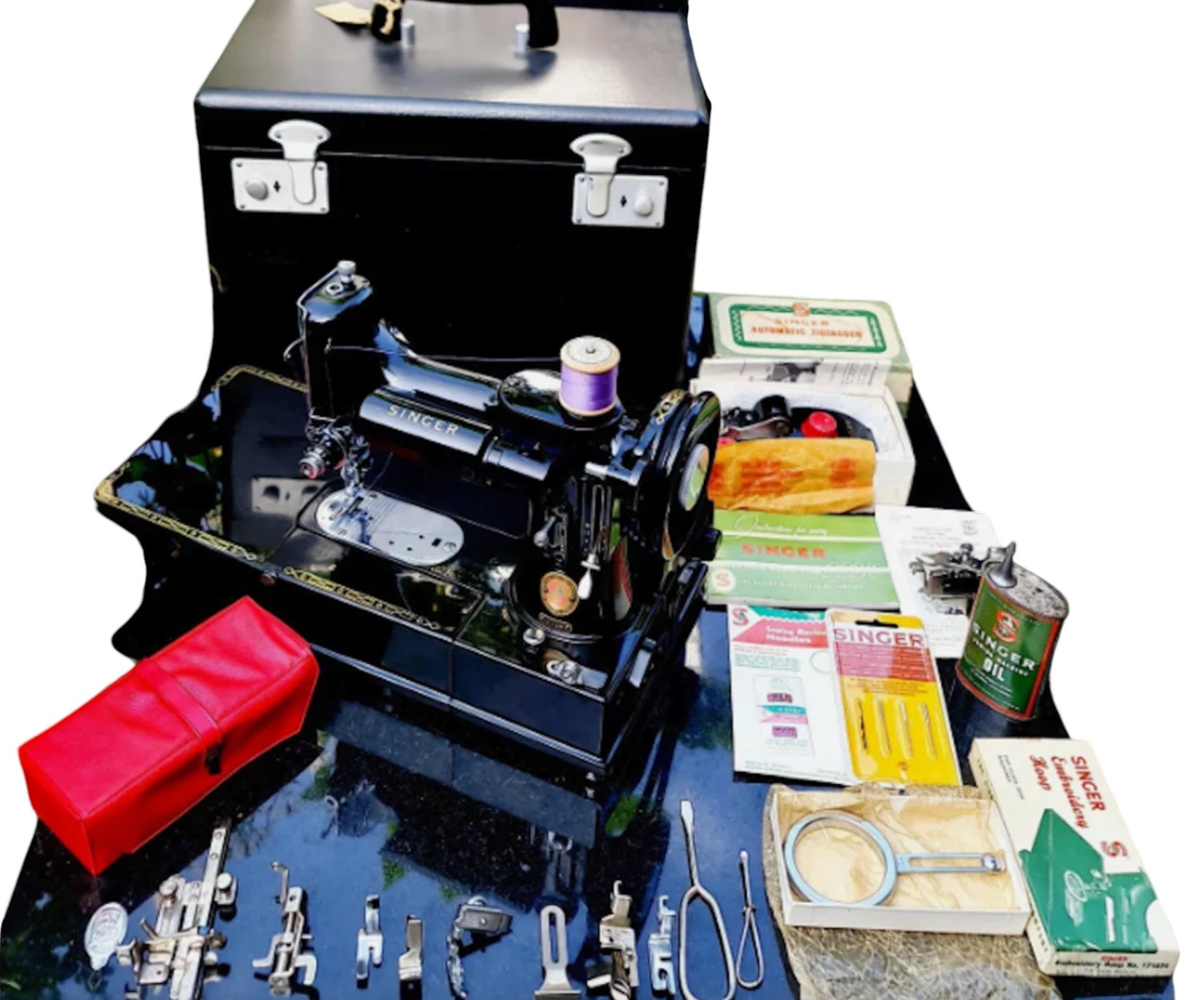 Rare 1959 Singer Featherweight 222K Free-Arm Sewing Machine | Fully Serviced Vintage Collectorโs Set | Serial EP759385 | With Zigzagger & Accessories