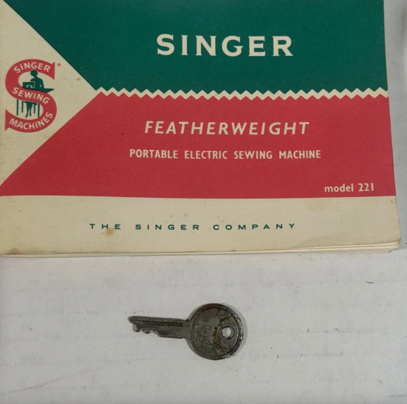 Rare 1964 White Singer 221 Featherweight – Red “S” Badge – All Original with Case & Key