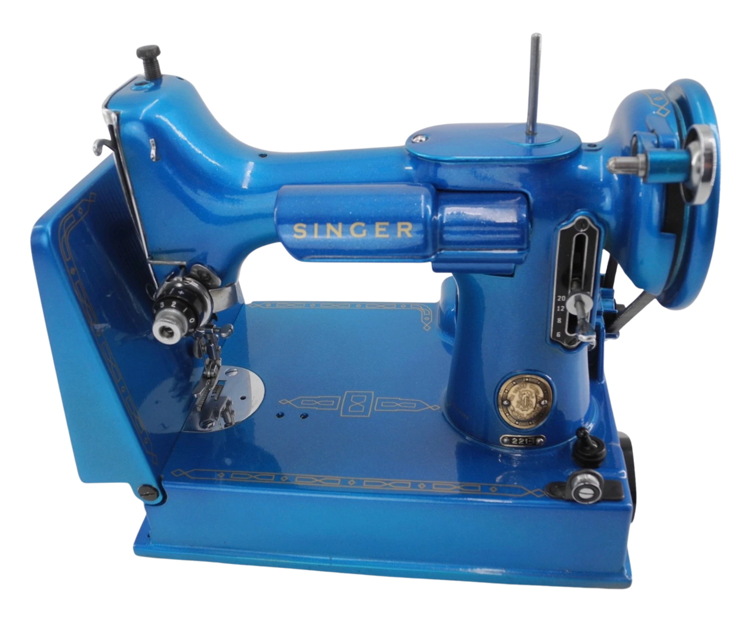 Vintage Singer 221 Featherweight Sewing Machine โ Custom Metallic Blue, Fully Restored, Portable Quilting Machine w/ Case & Accessories