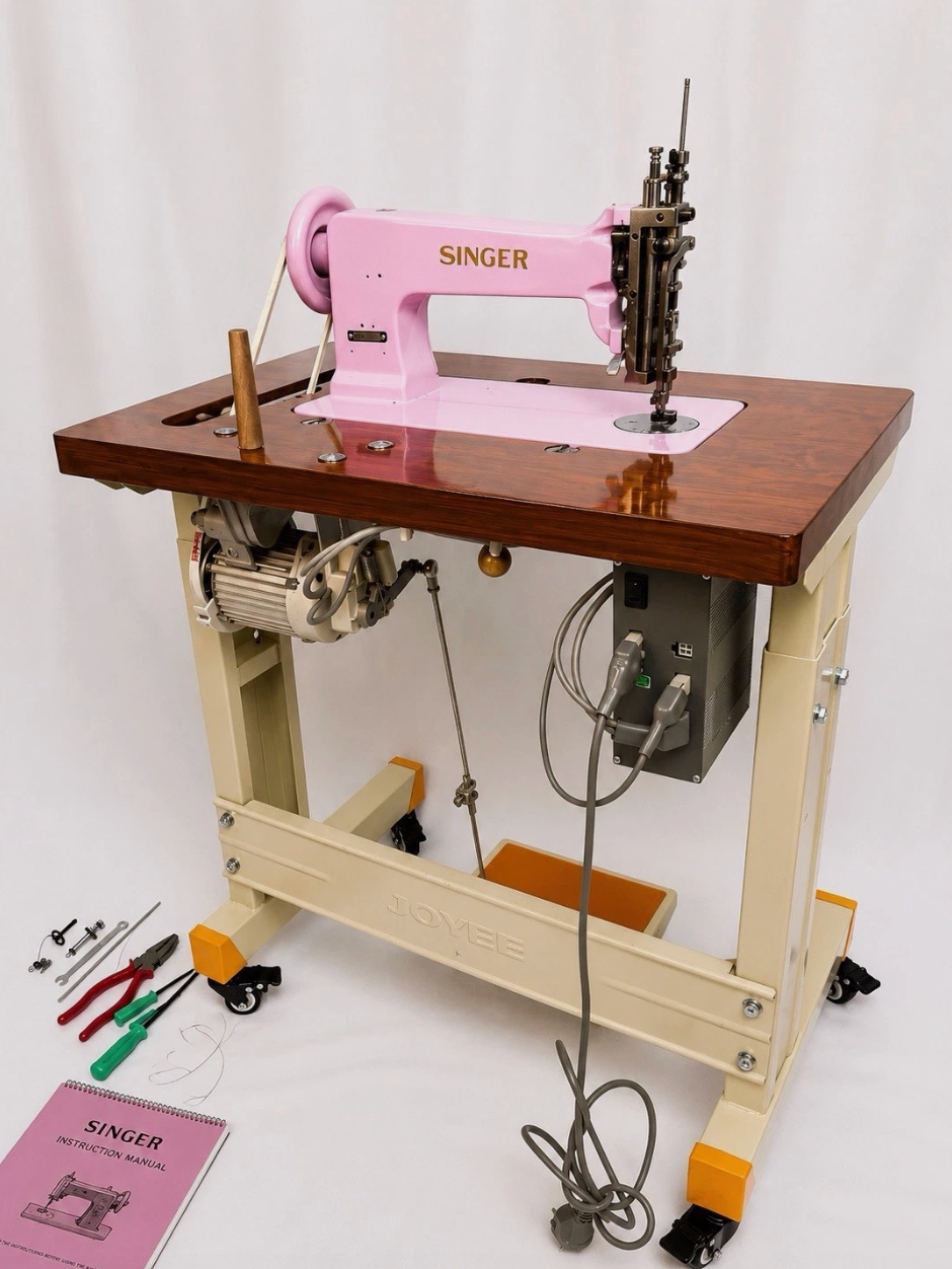Baby Pink Singer 114E103 Chain Stitch Embroidery Machine | Fully Serviced with Custom Table, Stand & Servo Motor