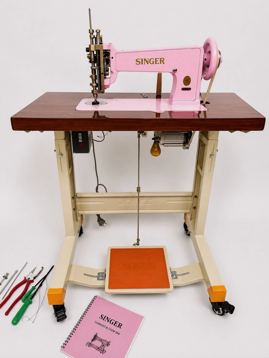 Baby Pink Singer 114E103 Chain Stitch Embroidery Machine | Fully Serviced with Custom Table, Stand & Servo Motor