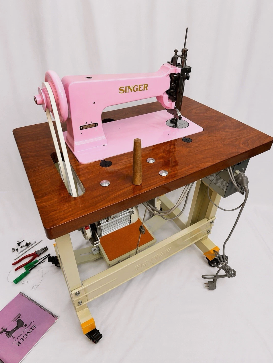 Baby Pink Singer 114E103 Chain Stitch Embroidery Machine | Fully Serviced with Custom Table, Stand & Servo Motor