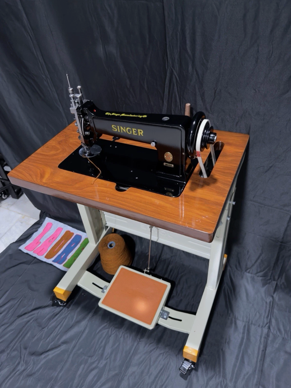 Vintage Black Singer 114E103 Chain Stitch Embroidery Machine | Fully Serviced with Custom Table, Stand & Servo Motor