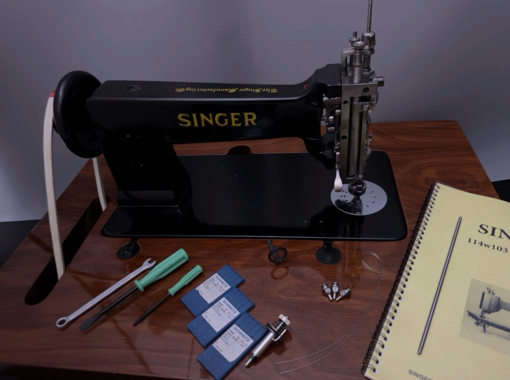 Vintage Black Singer 114E103 Chain Stitch Embroidery Machine | Fully Serviced with Custom Table, Stand & Servo Motor