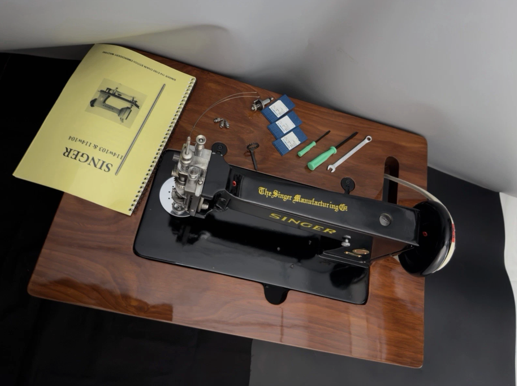 Vintage Black Singer 114E103 Chain Stitch Embroidery Machine | Fully Serviced with Custom Table, Stand & Servo Motor