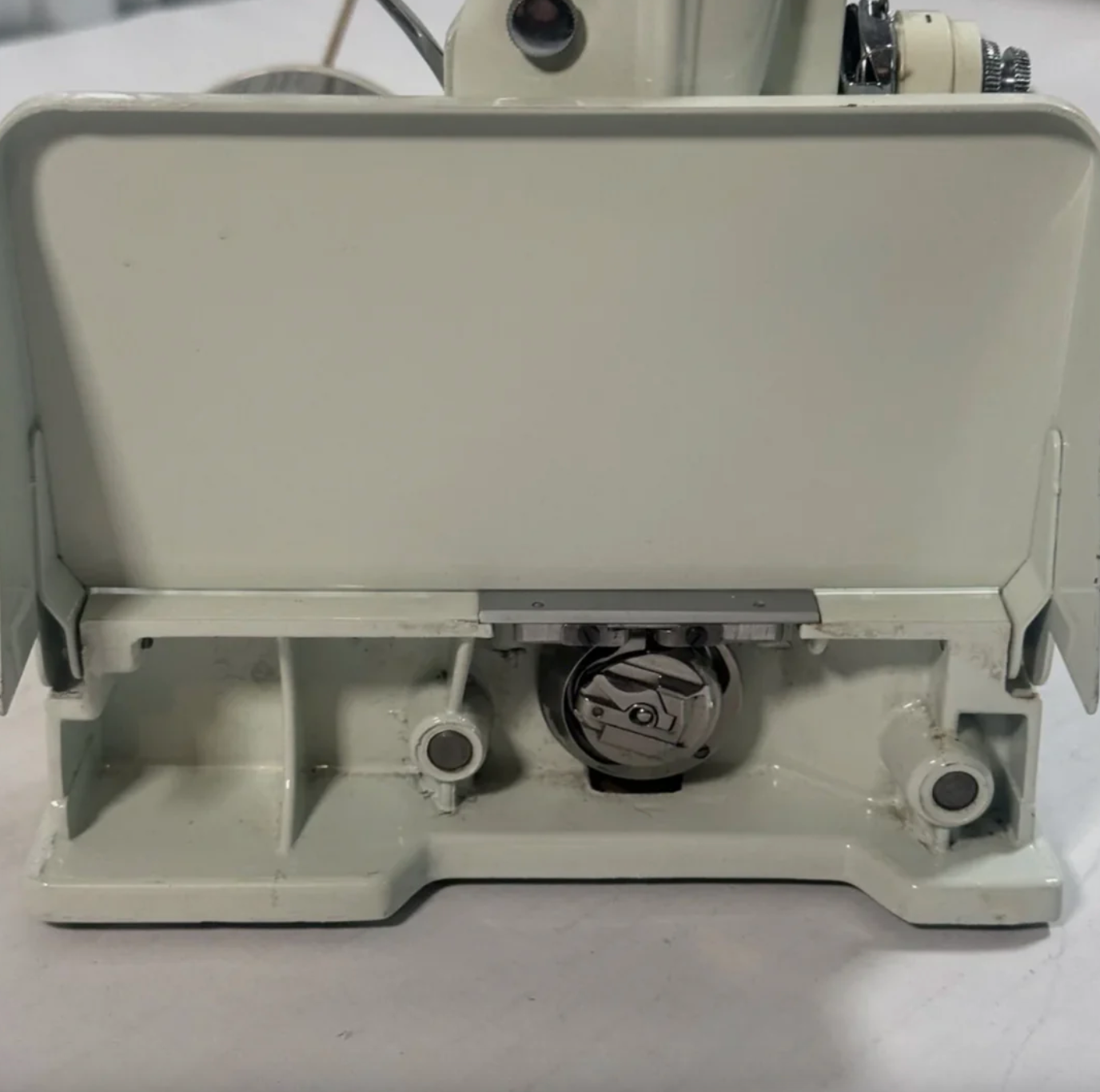 Rare 1964 White Singer 221 Featherweight – Red “S” Badge – All Original with Case & Key