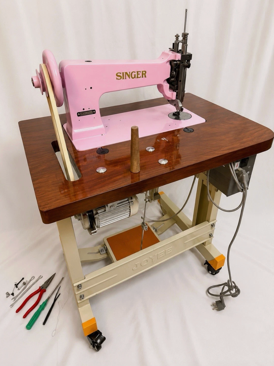 Baby Pink Singer 114E103 Chain Stitch Embroidery Machine | Fully Serviced with Custom Table, Stand & Servo Motor