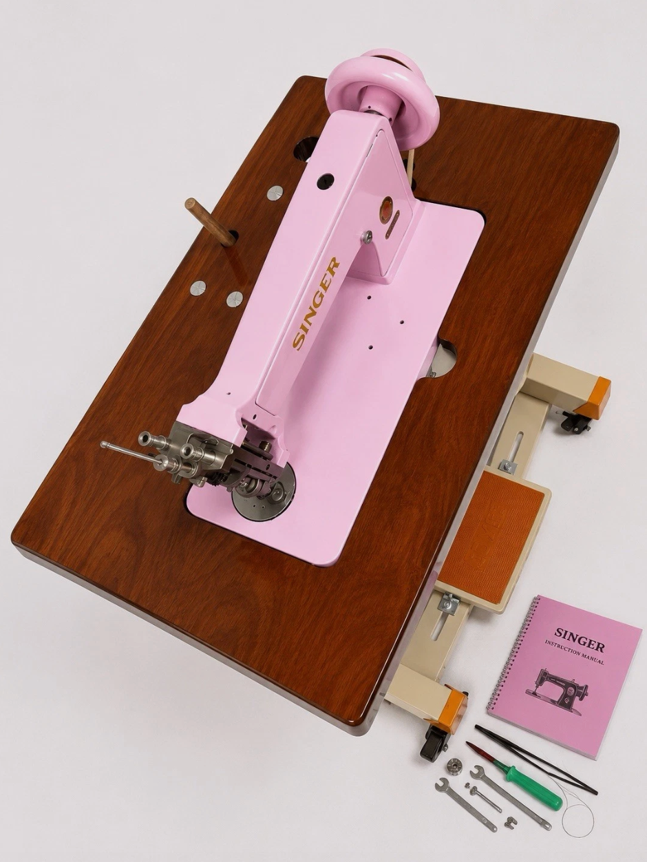 Baby Pink Singer 114E103 Chain Stitch Embroidery Machine | Fully Serviced with Custom Table, Stand & Servo Motor