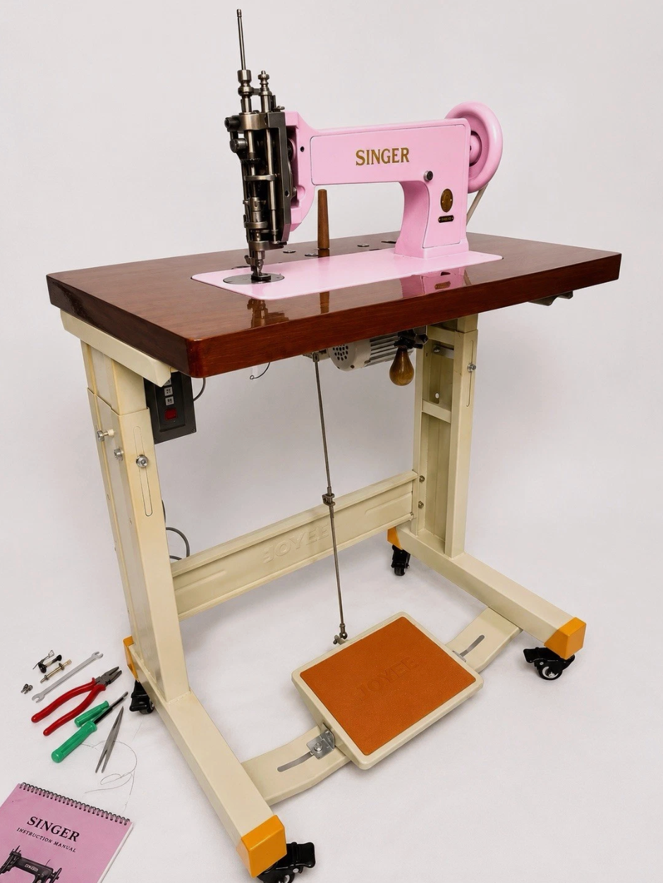 Baby Pink Singer 114E103 Chain Stitch Embroidery Machine | Fully Serviced with Custom Table, Stand & Servo Motor