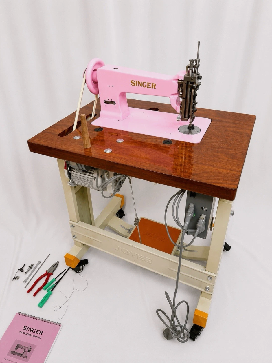 Baby Pink Singer 114E103 Chain Stitch Embroidery Machine | Fully Serviced with Custom Table, Stand & Servo Motor