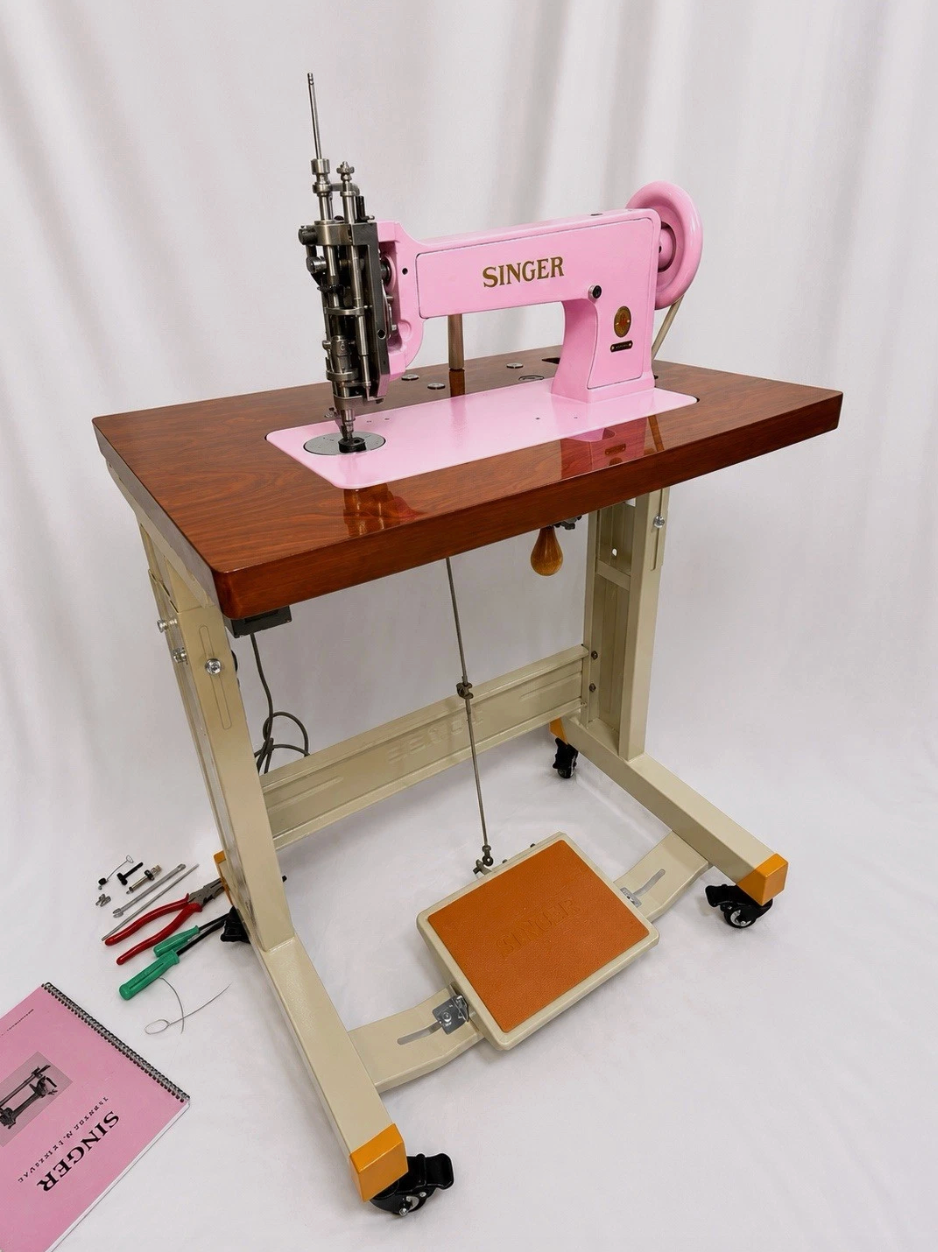 Baby Pink Singer 114E103 Chain Stitch Embroidery Machine | Fully Serviced with Custom Table, Stand & Servo Motor