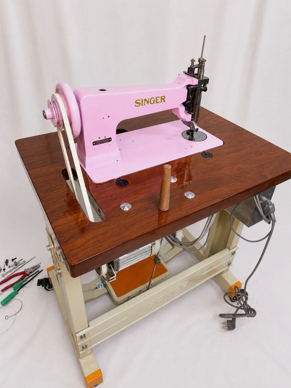 Baby Pink Singer 114E103 Chain Stitch Embroidery Machine | Fully Serviced with Custom Table, Stand & Servo Motor