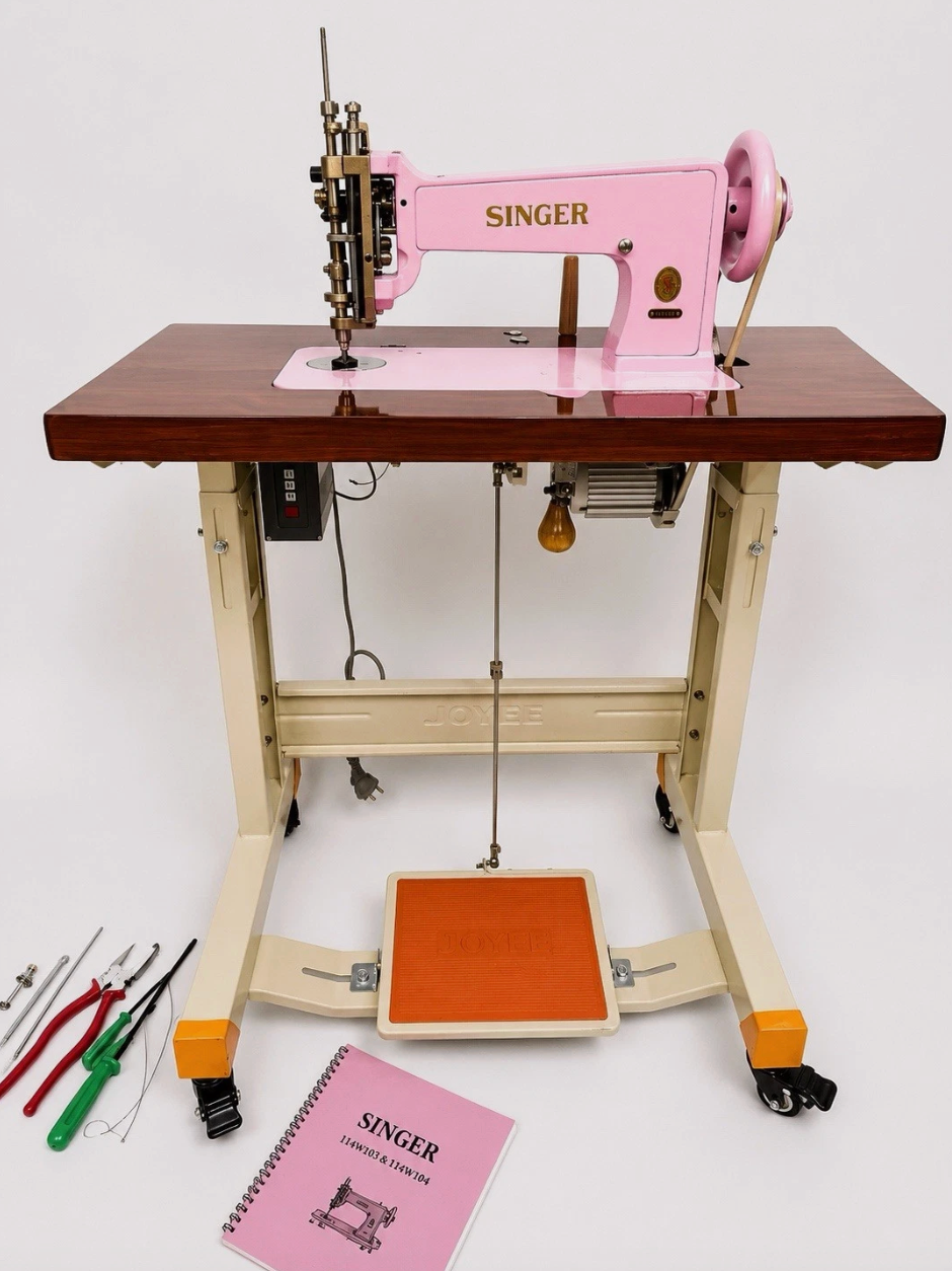 Baby Pink Singer 114E103 Chain Stitch Embroidery Machine | Fully Serviced with Custom Table, Stand & Servo Motor