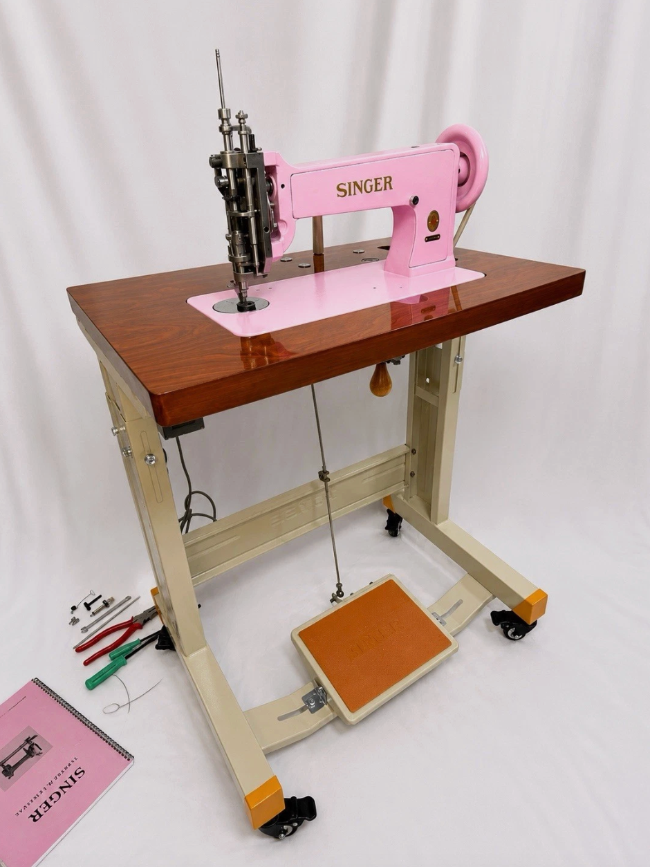 Baby Pink Singer 114E103 Chain Stitch Embroidery Machine | Fully Serviced with Custom Table, Stand & Servo Motor
