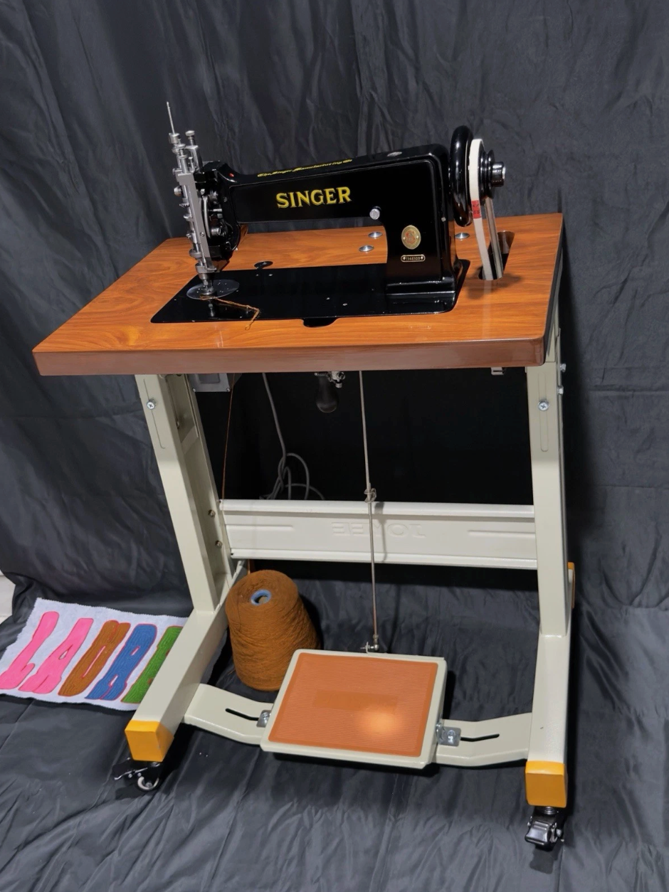 Vintage Black Singer 114E103 Chain Stitch Embroidery Machine | Fully Serviced with Custom Table, Stand & Servo Motor