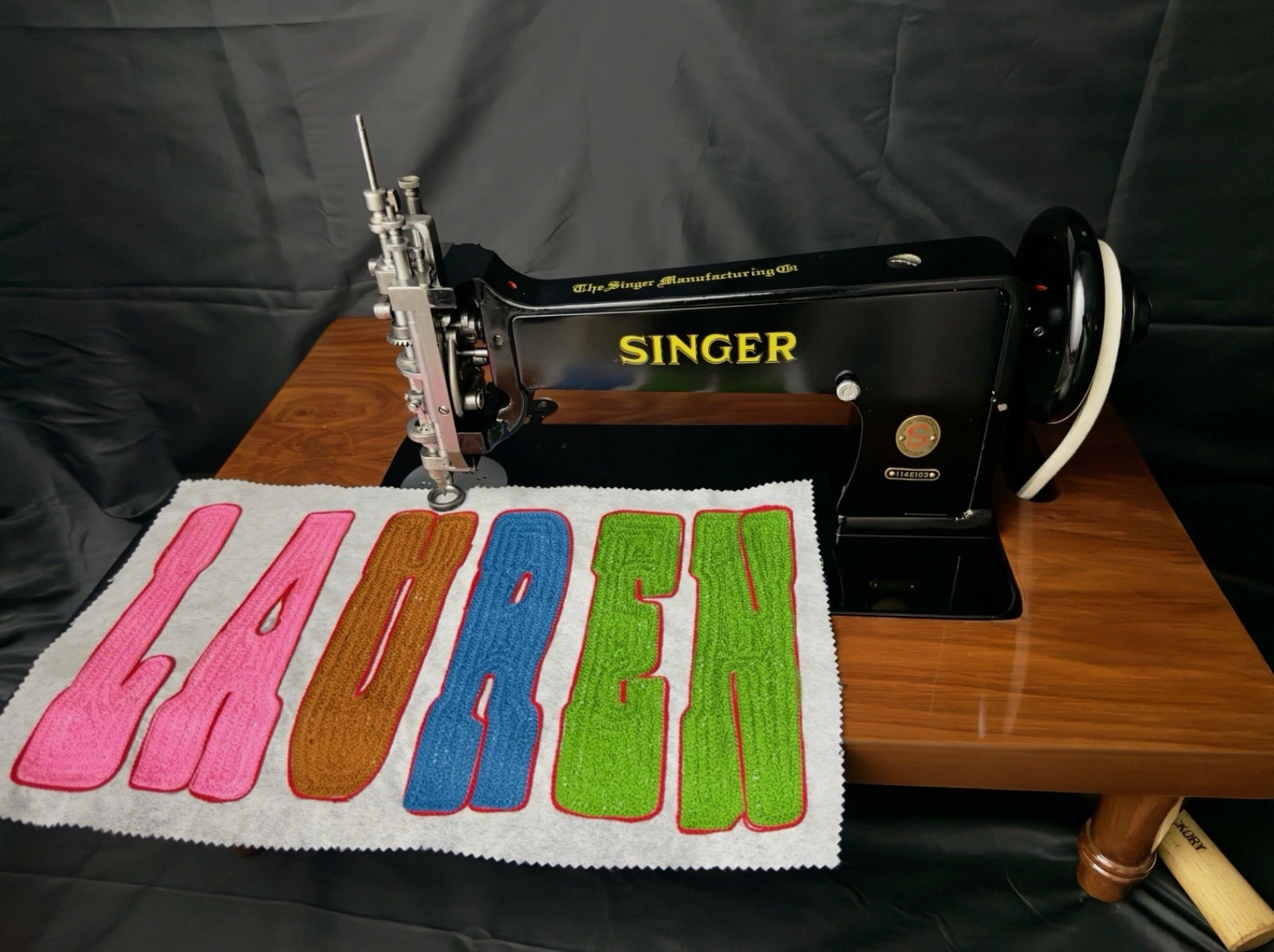 Vintage Black Singer 114E103 Chain Stitch Embroidery Machine | Fully Serviced with Custom Table, Stand & Servo Motor