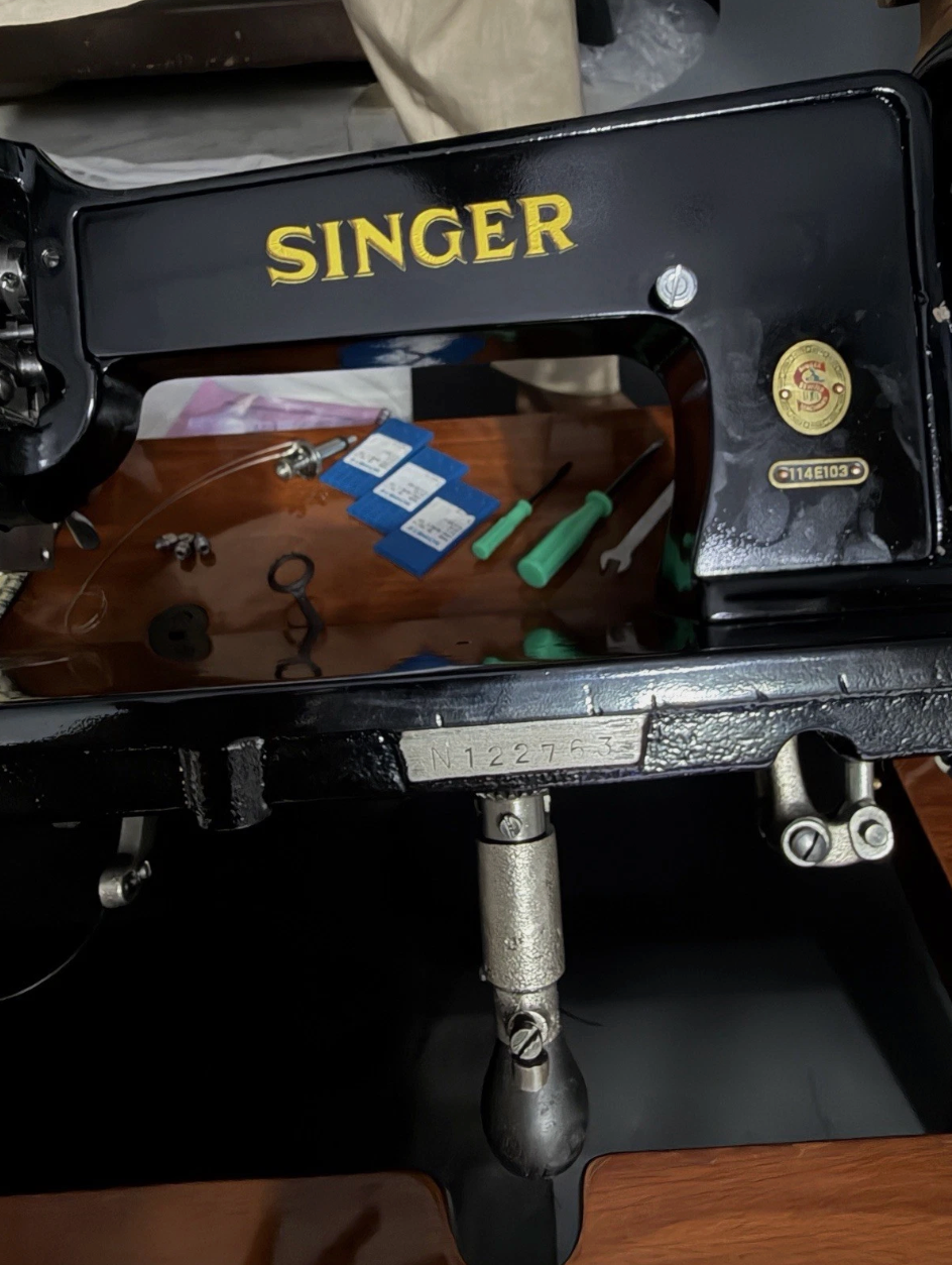 Vintage Black Singer 114E103 Chain Stitch Embroidery Machine | Fully Serviced with Custom Table, Stand & Servo Motor
