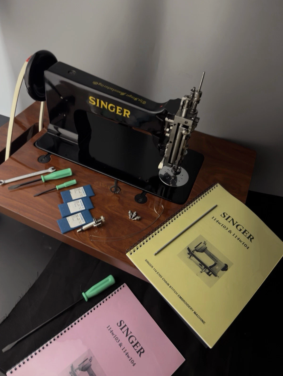Vintage Black Singer 114E103 Chain Stitch Embroidery Machine | Fully Serviced with Custom Table, Stand & Servo Motor